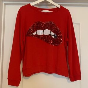 H&M Red Lips Sequin Sweatshirt Top